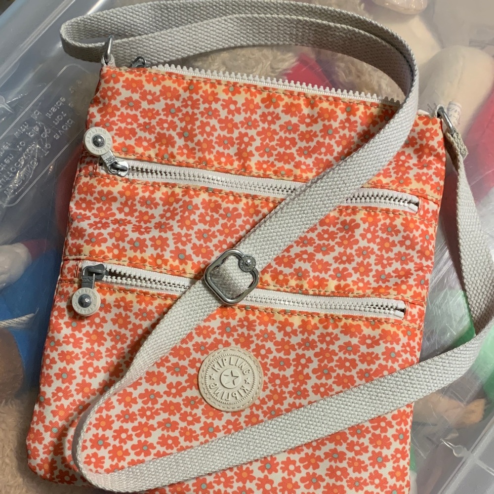 Kipling Orange and White Floral Crossbody Bag